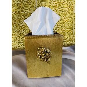 Vintage Mid Century Stylebuilt Gold Rose Hollywood Regency Tissue Box Cover